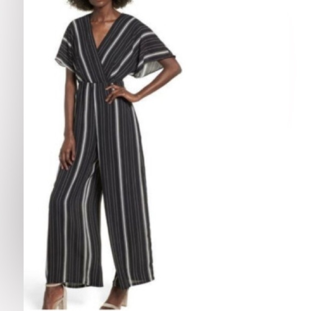 💥HP💥LEITH Wide Leg Stripe Jumpsuit – Women’s Medium — Black/White - Picture 1 of 8